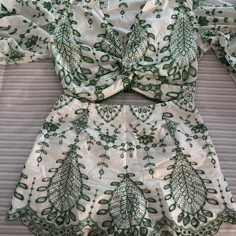Zara co order Green and White blouse and  High Waist Shorts